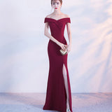 Maxi Burgundy Dress Formal Banquet Evening Dress Women's Performance Long Dress