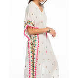 Beth Dutton Bohemian Dress Summer Spring Midi Dress Spring Hydrangea Pompon Trim Dress