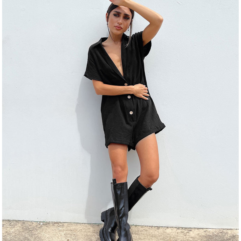 Coachella Music Festival Outfits V-neck Buttons Short Sleeve Loose Casual Fashion Summer Women's Clothing
