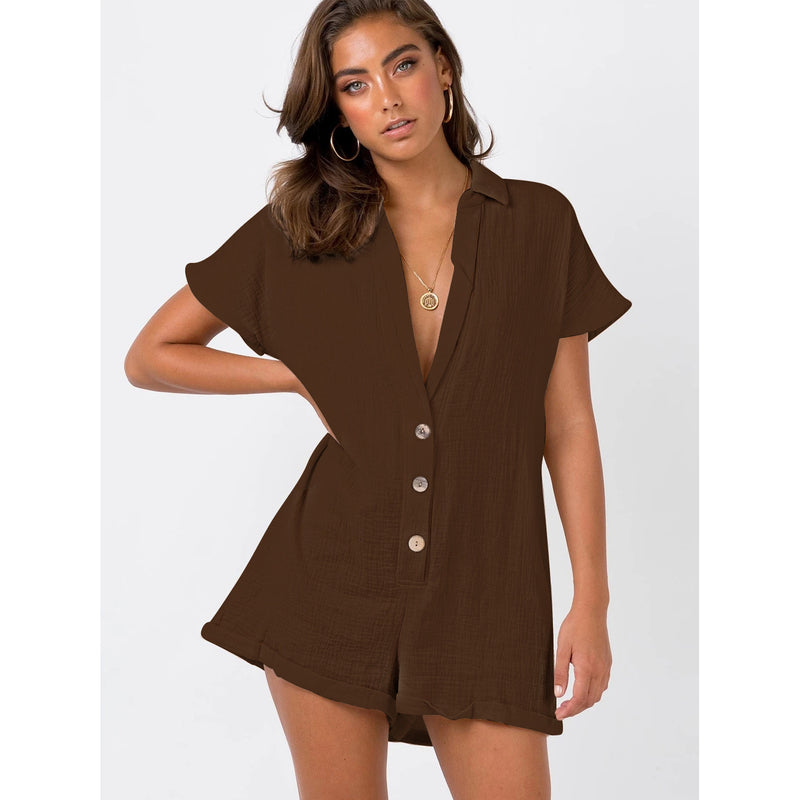 Coachella Music Festival Outfits V-neck Buttons Short Sleeve Loose Casual Fashion Summer Women's Clothing