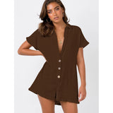 Coachella Music Festival Outfits V-neck Buttons Short Sleeve Loose Casual Fashion Summer Women's Clothing