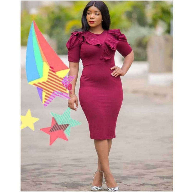 African Women's Wear round Neck Solid Color Dress African Dashiki Ankara Styles Dress