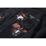 Off White Arrow Denim Jacket Jean Coat Autumn And Winter Graffiti Fireworks Splashink Destruction Distressed Denim Casual Jacket Owt