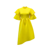Taffeta Dress Ruffle Sleeve Solid Color Double Layer Dress Gown