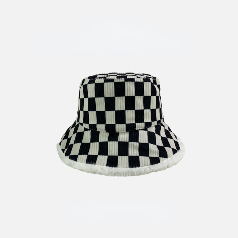 Vintage Check Bucket Hat Black-White Checker Board Plaid Double-Sided Bucket Hat