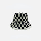Vintage Check Bucket Hat Black-White Checker Board Plaid Double-Sided Bucket Hat