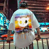 Men T-Shirts Cartoon Bear Print Loose Half Sleeve