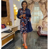 African Women's Wear Stand Collar Stitching Tied Long Sleeves Shirt Dress African Dashiki Ankara Styles Dress