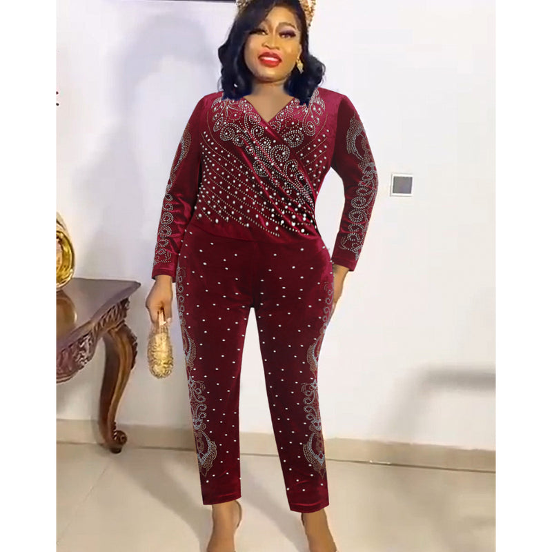 African Dashiki Dress Autumn and Winter Hot Drilling Bead Long Sleeve