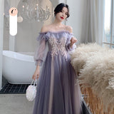 Mauve Dress Bridesmaid Purple Women's Autumn and Winter Fairy Slim Fit