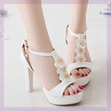 High Heels Slippers Summer Chunky Heel Waterproof Platform Flower Princess Shoes