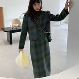 MIDI Mauve Skirt Fall/Winter Skirt Korean Style Thick Plaid Skirt for Women 92