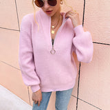 Women Pullover Knit Sweater Women's Autumn and Winter Knitwear Lantern Sleeve Sweater