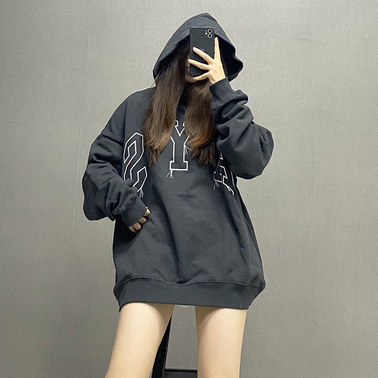 Askyurself Hoodie Letter High Street Loose Terry Casual Hooded Sweater
