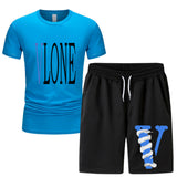 Vlone T Shirts & Shorts 2 Piece Set Men 'S Summer Printed Sports Short-Sleeved T-Shirt Set