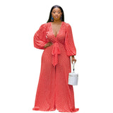 Kendall Jenner Wedding Guest Dress Fluffy Spot Lace-up Waist Jumpsuit