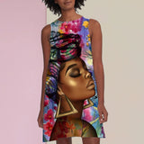 African Dashiki Dress Women's Sleeveless Summer Loose Dress Casual