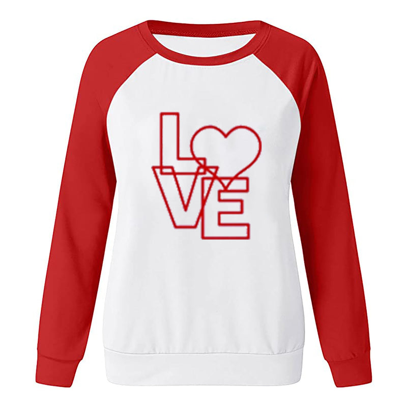 Valentine's Day T Shirts Couples Printed Loose Pullover round Neck Women's Long Sleeve T-shirt