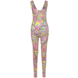 Summer women's fashion printed high waist tight sleeveless low cut sports jumpsuit