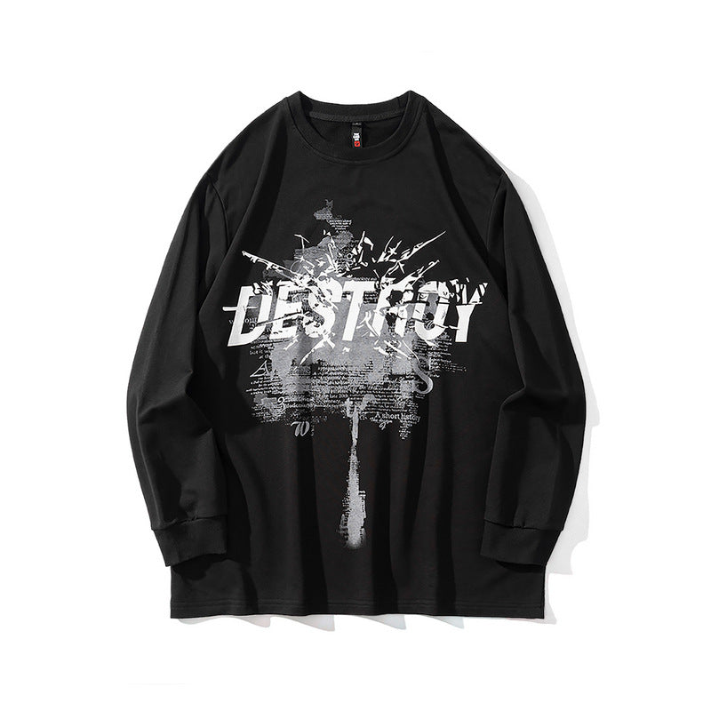 Man Fall Outfits Retro Printed Pullover Sweatshirt round Neck Loose