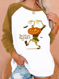 Halloween Costumes Pattern Printing Capless round Neck Contrast Color Sweatshirt Female