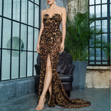 Kendall Jenner Wedding Guest Dress Brown Strapless Leopard Print Chiffon Vacation Style Mop Dress