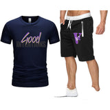 Vlone T Shirts & Shorts 2 Piece Set Letter Large V Printed Short Sleeve