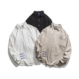 Man Fall Outfis Simple Letter Embroidered Long Sleeve Shirt Loose Casual Polo Collar Shirt