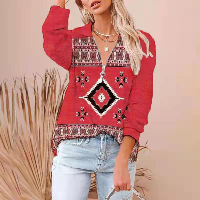 Romanian Gypsy Outfits Printed Ribbed Long Sleeve