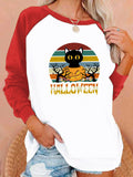 Halloween Costumes Halloween Pattern Printing Capless Round Neck Contrast Color Sweatshirt Female