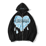 Man Fall Outfits Sweatshirt Hip Hop Heart Graffiti Zipper Cardigan Outerwear Men and Women