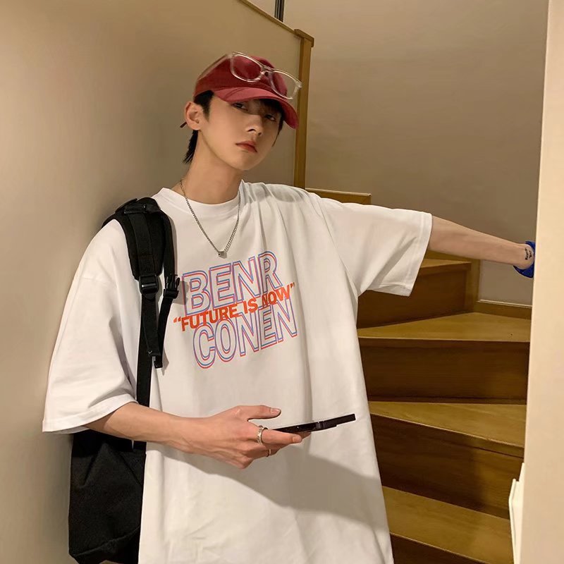 Men T-Shirts Loose Half-Length Sleeves All-Matching
