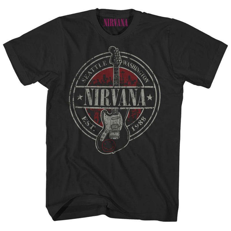 Nirvana T Shirt Est 1988 Guitar Pattern Nirvana Band Cobaint T-Shirt