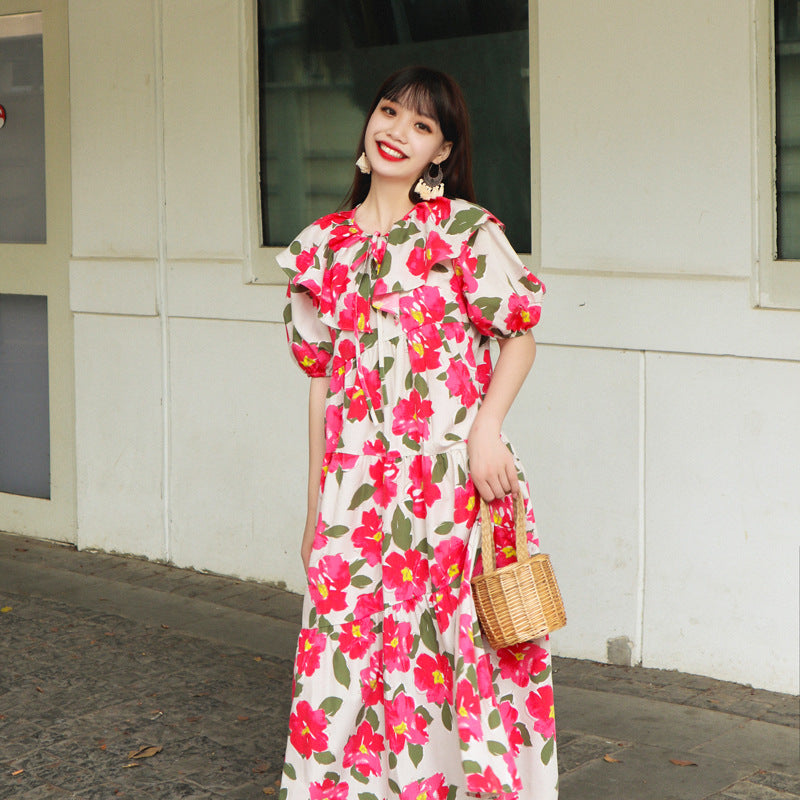 Coachella Music Festival Outfits Summer Short Sleeve Floral Dress Long Women's Dress