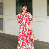Coachella Music Festival Outfits Summer Short Sleeve Floral Dress Long Women's Dress