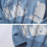 Men Sweater Cartoon Jacquard round Neck Sweater Men Loose Pullover
