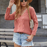 Women Pullover Knit Sweater Autumn and Winter Knitwear Solid Color and V-neck Sweater Women's Top