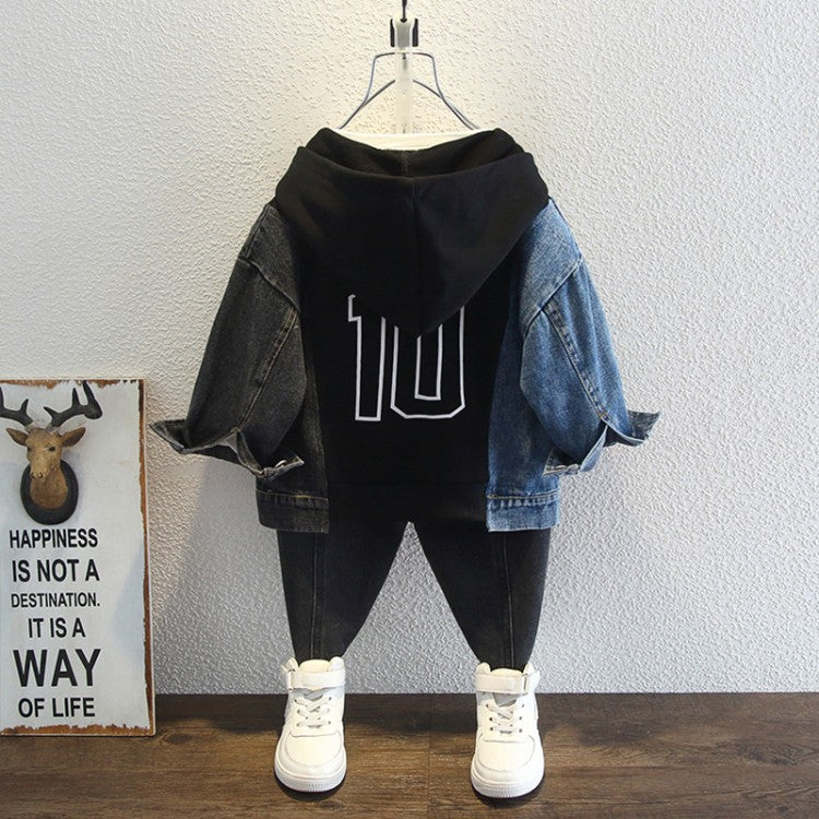 Toddler Boys Jackets Boys Autumn Clothing Stitching Jacket Hooded Jacket