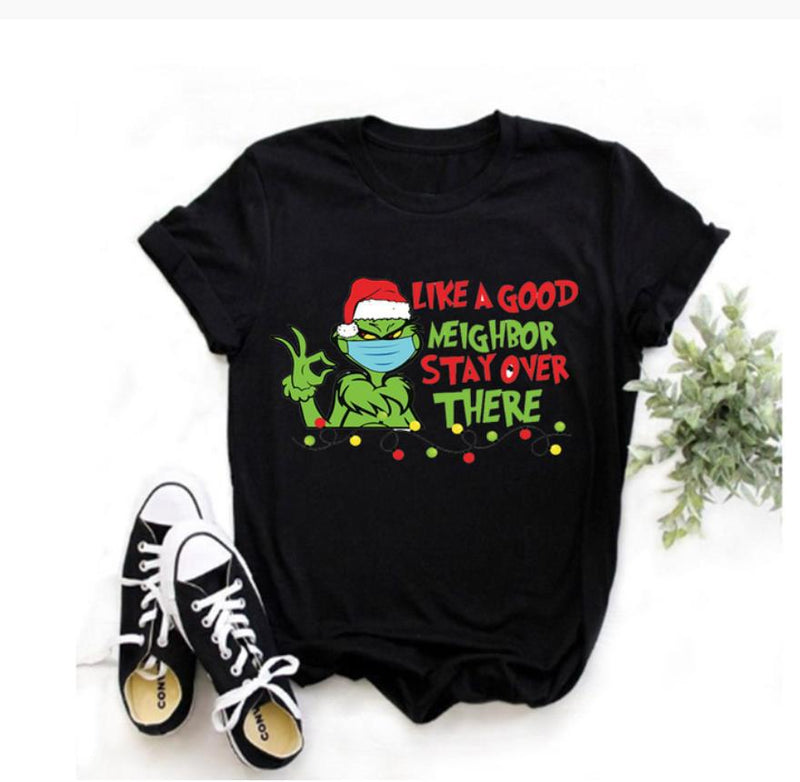 Men and Women Grinch Shirt Christmas Grinch Printed Short Sleeve