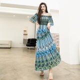 Gypsy Style Dresses Floral Print off-Neck Long
