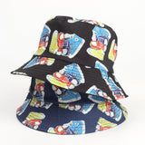 Bucket Hat Fishing Cap Cotton Print Fisherman Hat Bucket Hat Men's and Women's Cartoon Printed Sun Hat