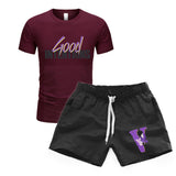 Vlone T Shirts & Shorts 2 Piece Set Men'S Short Sleeve Sports Beach