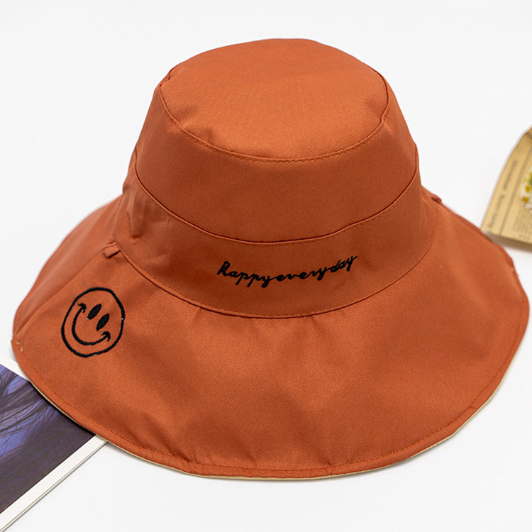 Women Bucket Hat Bucket Hat Double-Sided Smiling Face Sunshade