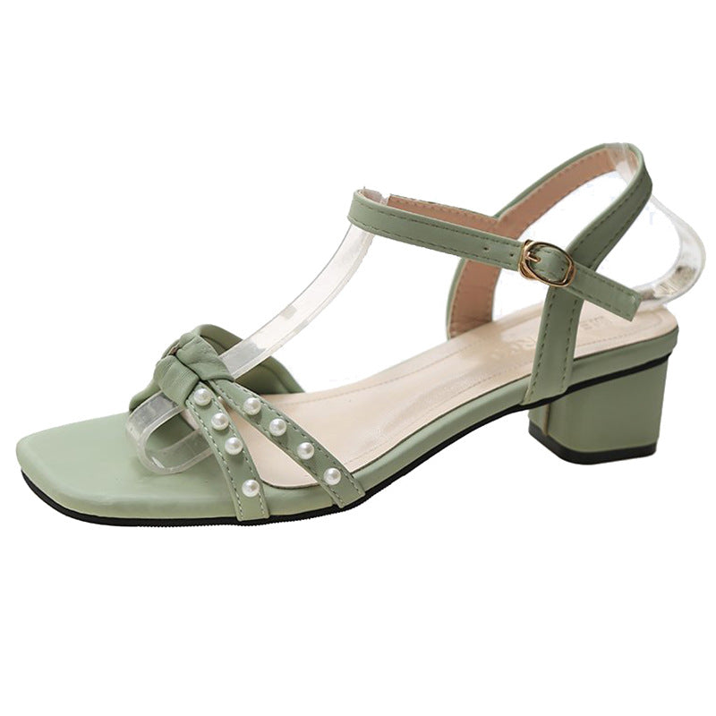 White Strappy Heels Teenage High Heels Chunky Heel Roman Women's Shoes
