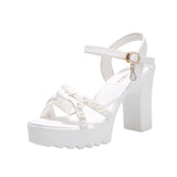 High Heels Slippers Summer Peep Toe High Heel Pearl Ankle-Strap Buckle Fashion Casual Shoes