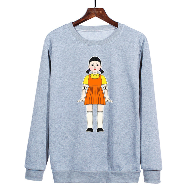 Squid Game Costume round Six Wood Man Print round-Neck Pullover