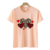 Valentine's Day T Shirts Couples Leopard Print Heart Printing Women's Pullover Short Sleeve T-shirt
