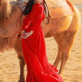 Coachella Music Festival Outfits Red Dress Women's Long Dress Seaside Vacation Beach Dress