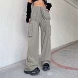 Julia Fox Low Rise Jeans Simple Fake Two-Piece Drawstring Trousers Casual Straight-Leg Pocket Overalls