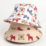 Bucket Hat Fishing Cap Cotton Print Fisherman Hat Man and Woman Cartoon Printed Flowers